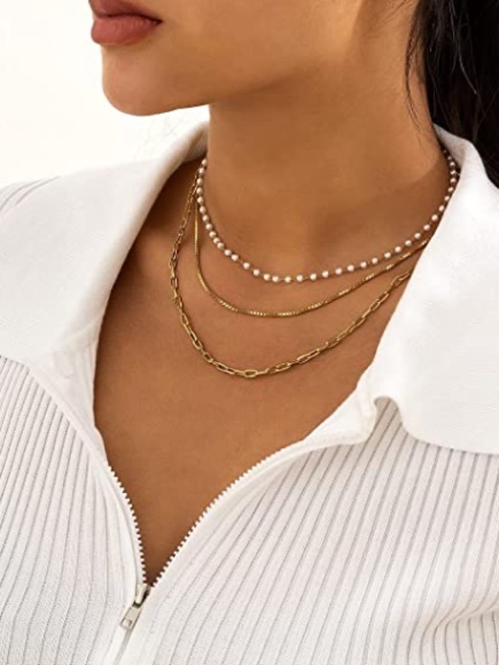 Layered Gold and Pearl Women’s Necklace Set